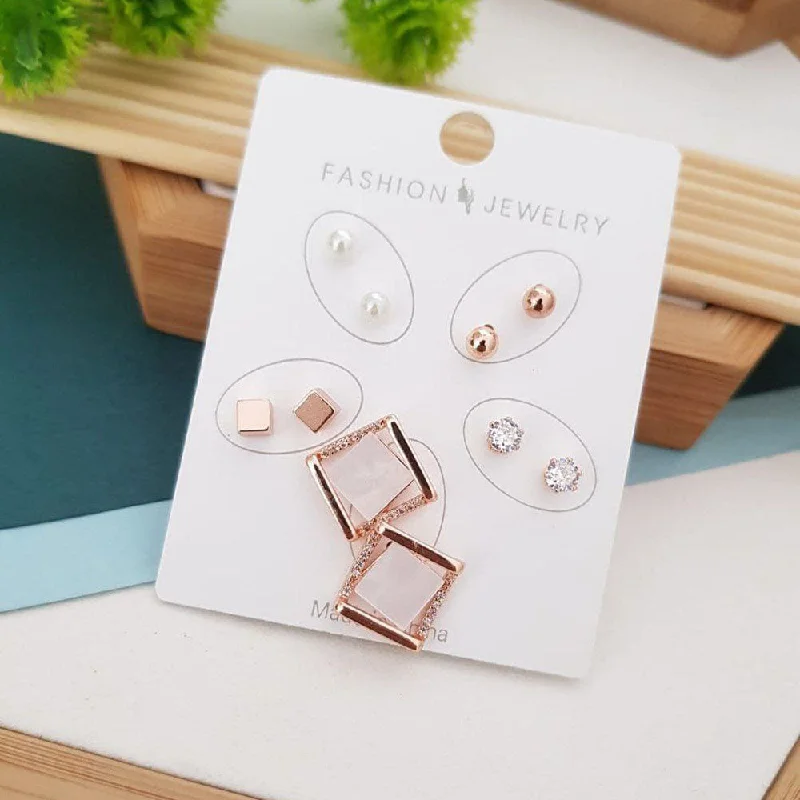 Chic Ear Cuffs Earrings-Aamrapali Rose Gold Plated Austrian Stone Studs Earrings