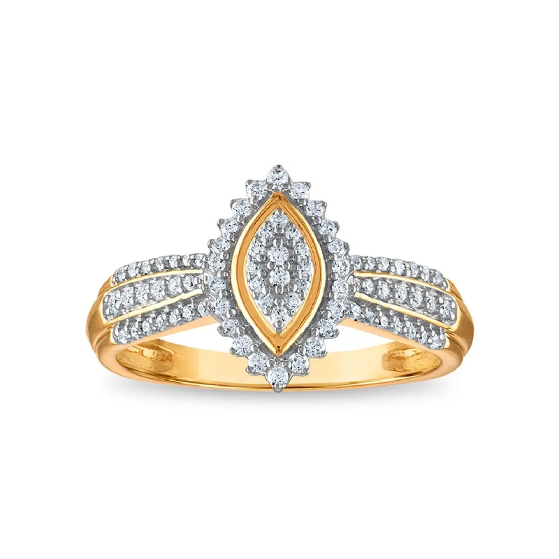 Large Cocktail Ring-1/3 CTW Diamond Cluster Ring in 10KT Yellow Gold