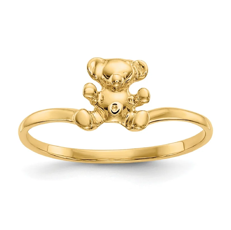 Minimalist Engagement Ring-14KT Yellow Gold Childrens Teddy Bear Ring; Size 5