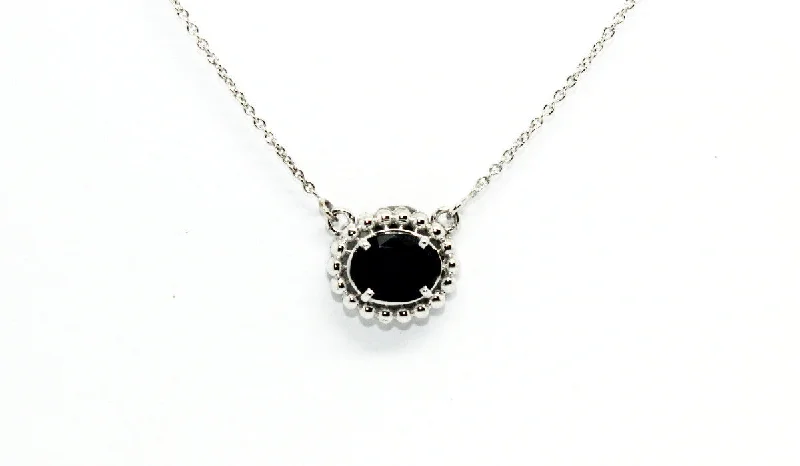 Crystal Pendant Chain Necklace-Blue Sapphire Prong Necklace 14k/18k White Gold