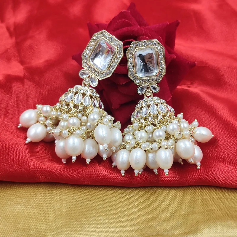 Custom Hoop Earrings-Gehana Mahal Gold Crystal Stone And Beads Jhumki Earrings