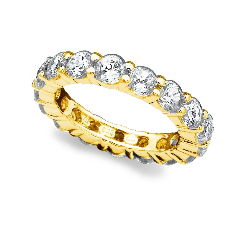 Diamond Cluster Ring-Crislu 18KT Yellow Gold Plated Sterling Silver Round Cubic Zirconia Eternity Band Ring