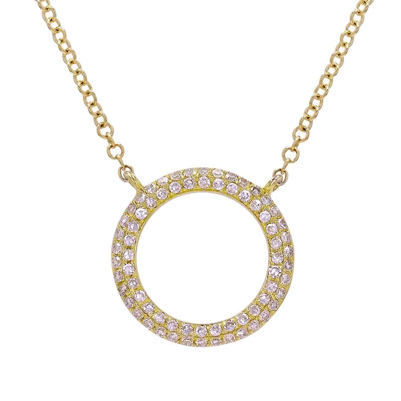 Luxury Gold Necklace-14k Yellow Gold Pave Open Circle Diamond Necklace