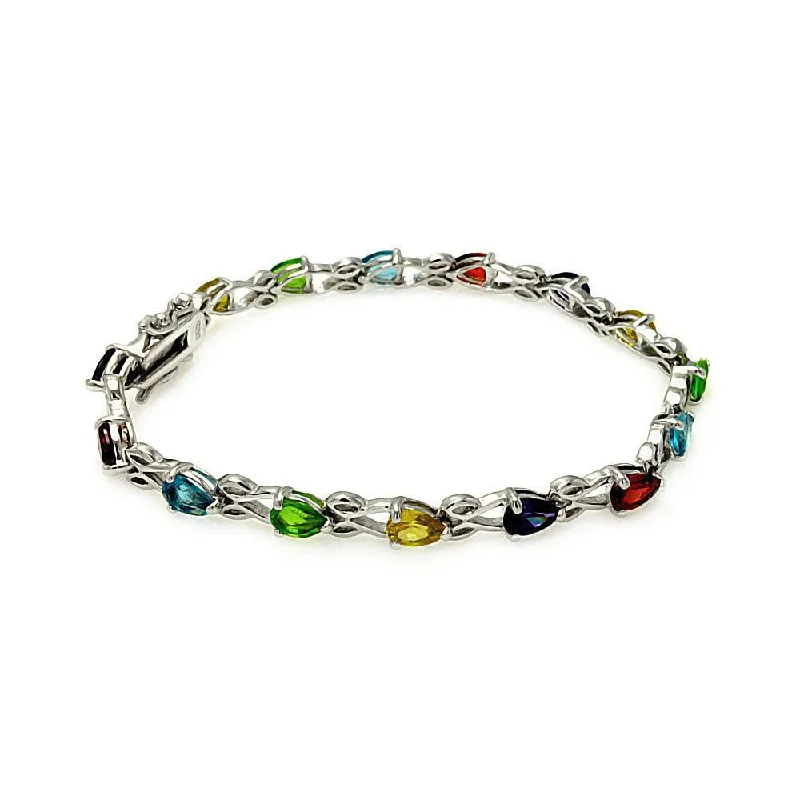 Custom Name Bracelet for Gift-Silver 925 Multicolor Teardrop CZ Pearl Bracelet - BGB00094