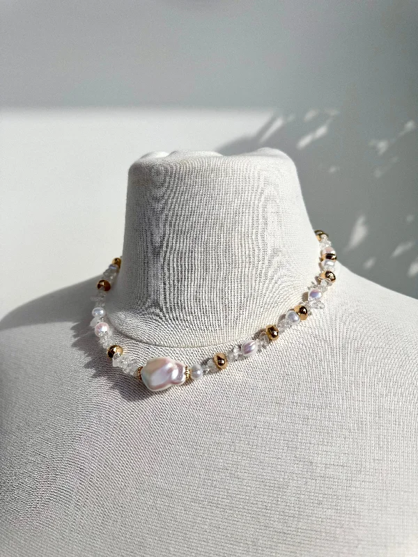 Gemstone Chain Necklace-Chipstone & Pearl Bead Necklace