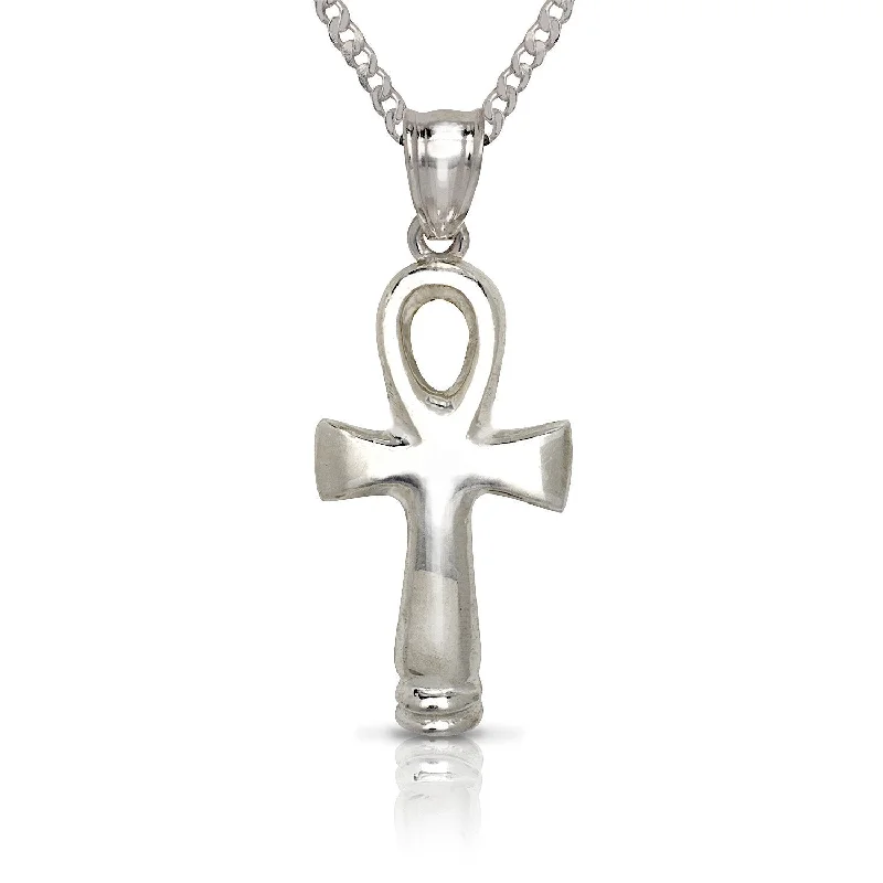 Personalized Birthstone Necklace-Smooth Ankh .925 Sterling Silver Pendant Necklace