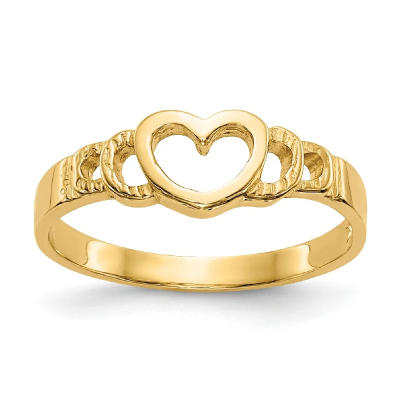 Classic Gold Wedding Ring-14KT Yellow Gold Heart Baby Ring; Size 3