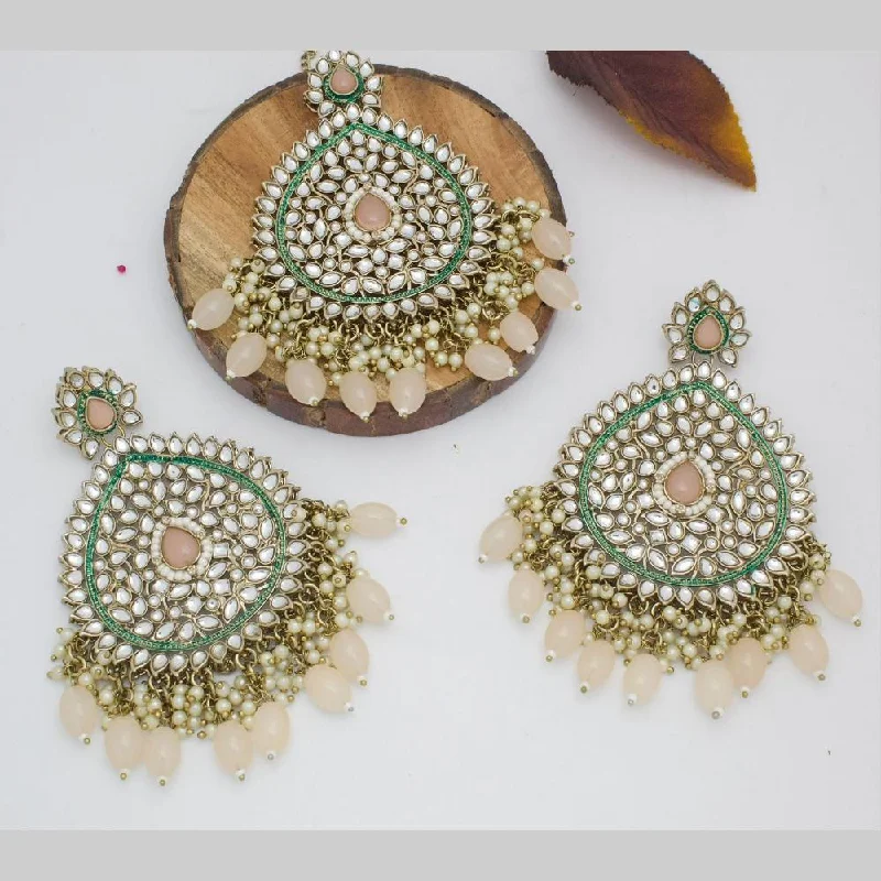 Gemstone Dangle Earrings-Sai Fashion Gold Plated Kundan Stone  And Pearls  Earrings With Maangtikka