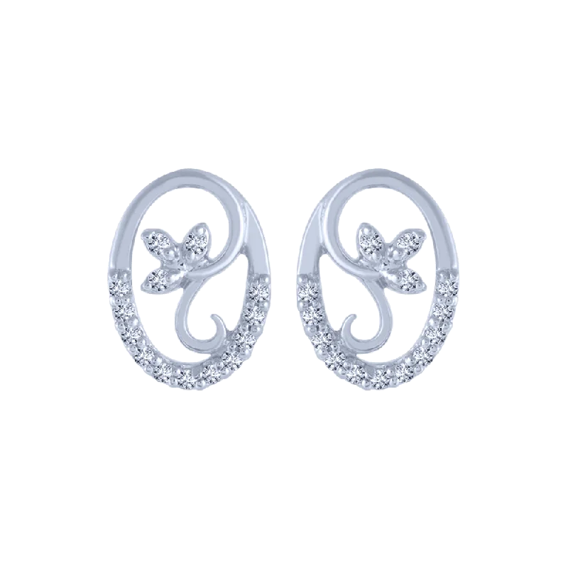 Hollow Hoop Earrings-14KT (585) White Gold And Diamond Stud Earrings For Women