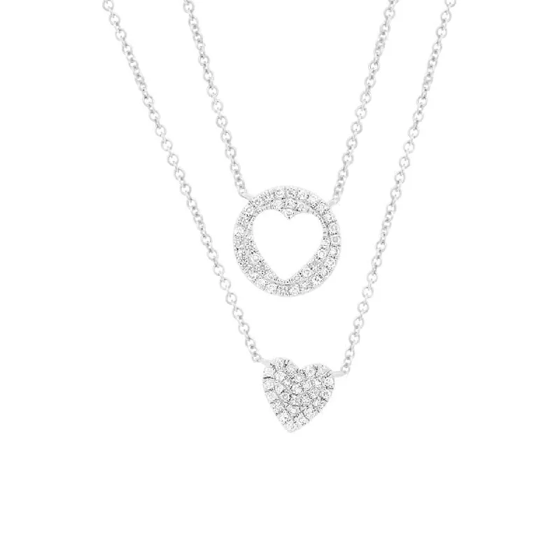 Unique Design Necklace-0.16CT 14K White Gold Diamond Pave Heart Necklace