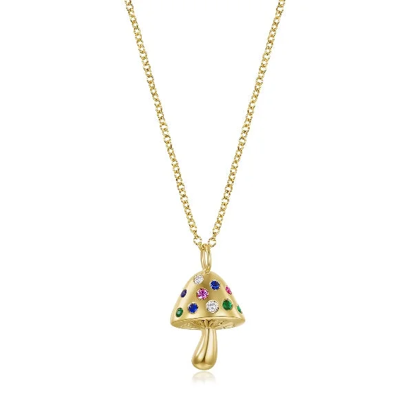 Gold Necklace for Everyday Wear-Rainbow Sapphire Mushroom Necklace