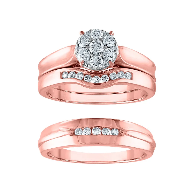 Luxury Diamond Engagement Ring-5/8 CTW Diamond Wedding Trio Set in 10KT Rose Gold