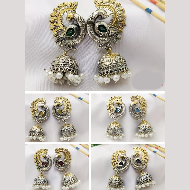 Green Gem Earrings-Fancyla 2 Tone Plated Pota Stone Jhumki Earrings