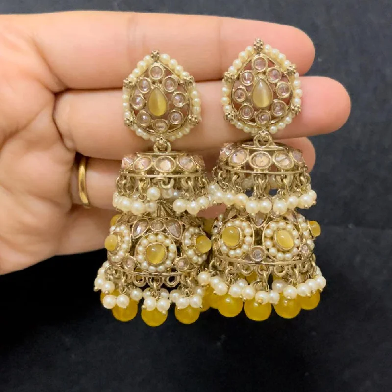 Rhinestone Stud Earrings-ShringarStreet Gold Plated Crystal Stone And Pearl Jhumki Earrings