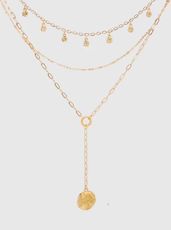 Simple Gold Necklace-Layered Coin Charm Necklace