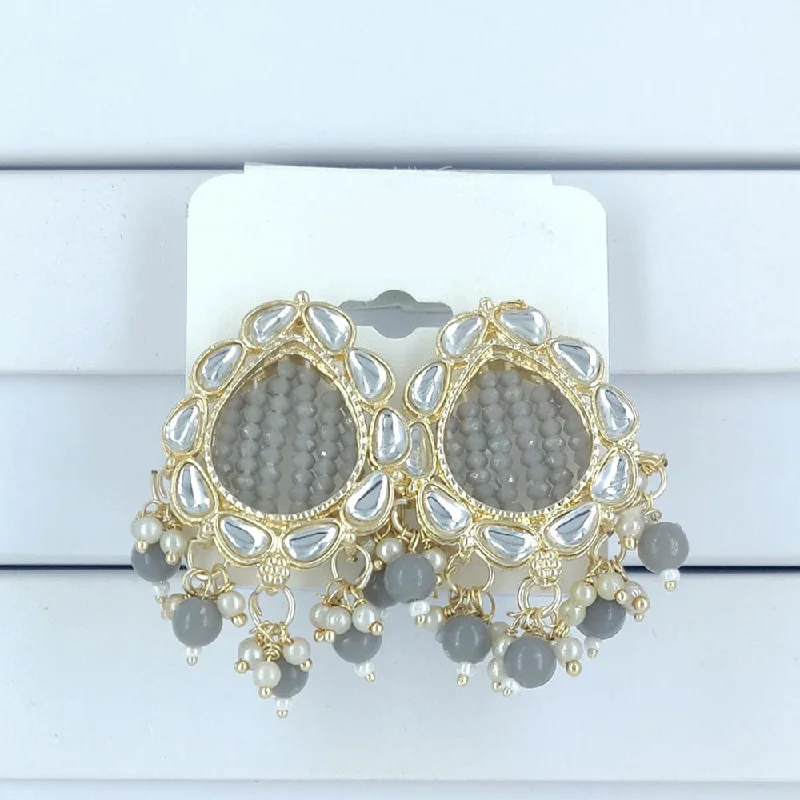 Gold Stud Earrings-Corbeda Fashion Gold Plated Kundan And Beads Dangler Earrings