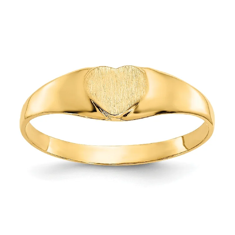 Oval Cut Diamond Ring-14KT Yellow Gold Childrens Heart Signet Ring; Size 3