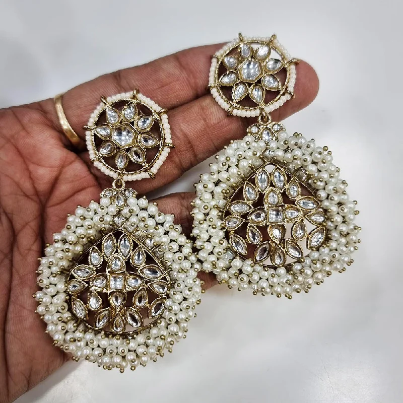 Wedding Stud Earrings-JCM Gold Plated Kundan And Pearl Dangler Earrings