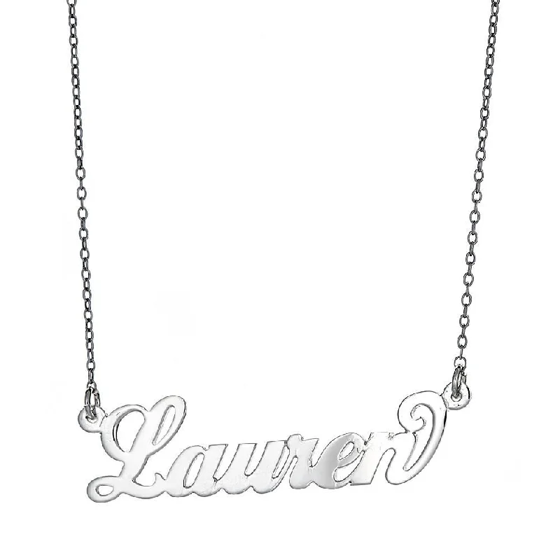 Antique Gold Necklace-Better Jewelry Personalized .925 Sterling Silver "Carrie" Script Name Plate Necklace, 3 grams (Made in USA)