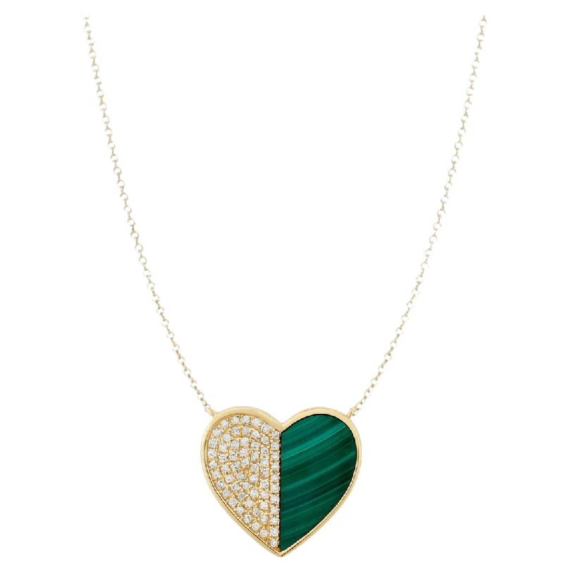 Colorful Crystal Necklace-Medium Half Gemstone Half Pave Heart Necklace