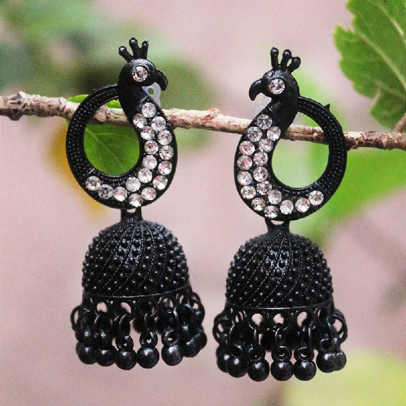 Twisted Hoop Earrings-H K Fashion Black Polish Austrian Stone Jhumki Earrings