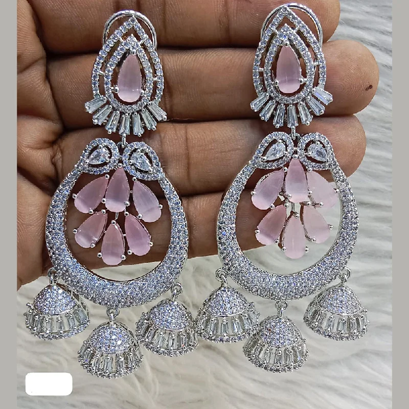 Sterling Silver Drop Earrings-Jain Jewellers Silver Plated AD Dangler Earrings