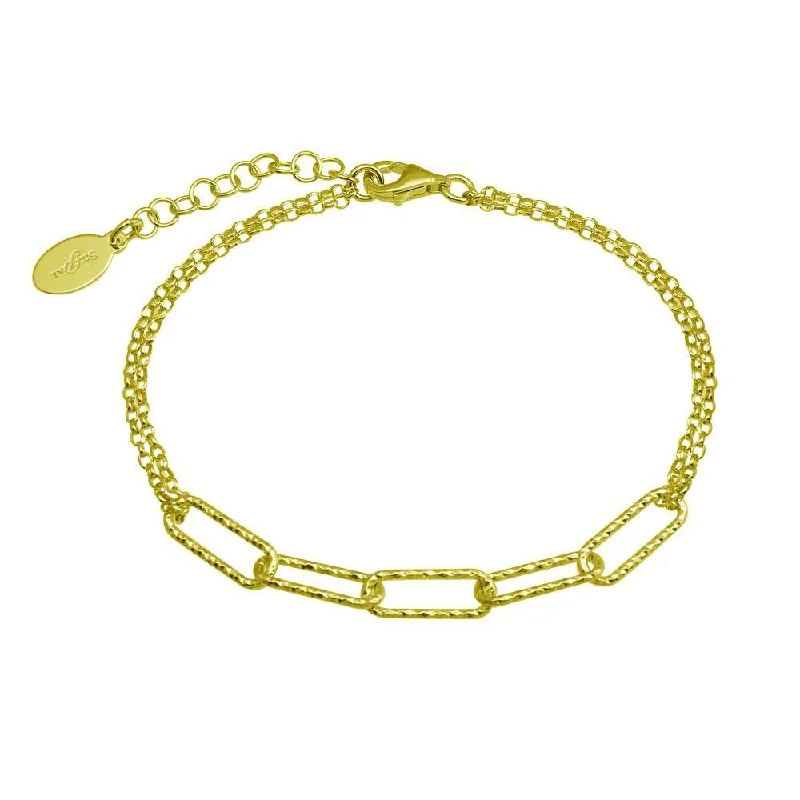 Large Gemstone Bracelet-Gold Plated 925 Sterling Silver Diamond Cut Link Chain Bracelet - ITB00312-GP