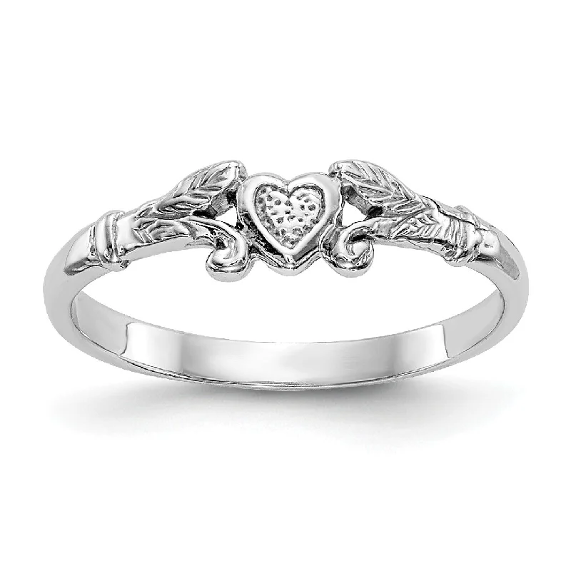 Diamond Ring for Women-14KT White Gold Heart Baby Ring; Size 1