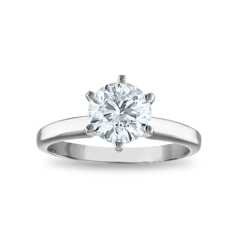 Large Emerald Engagement Ring-Signature Certificate EcoLove 2 CTW Round Lab Grown Diamond Solitaire Engagement Ring in 14KT White Gold