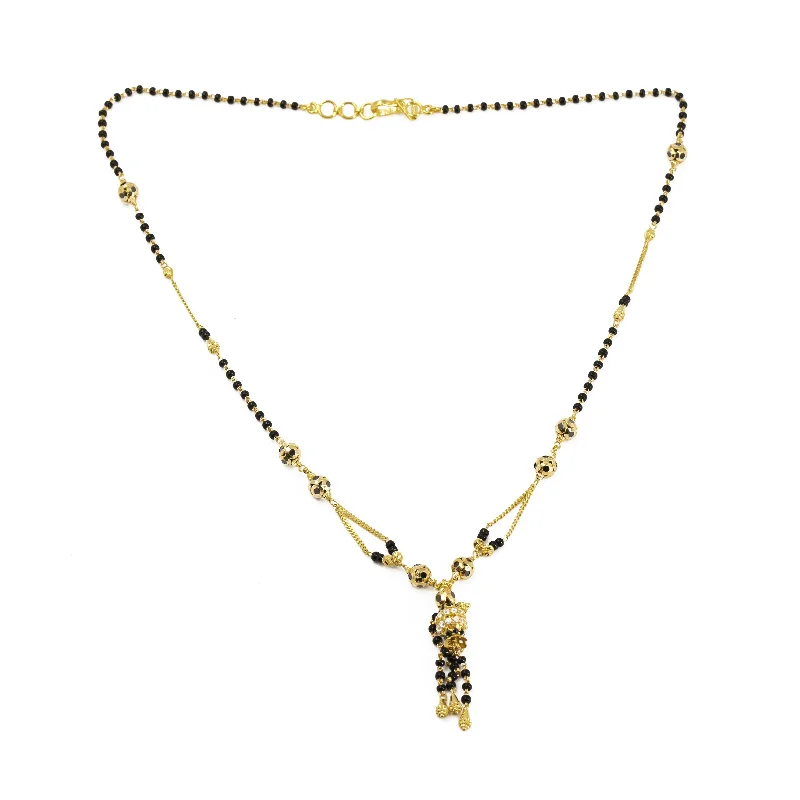 Dainty Silver Necklace-22K Yellow Gold Mangalsutra Chain W/ Cubic Zirconia & Tassel Pendant