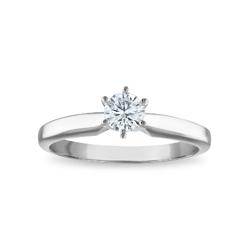 Women’s Ring with Gemstones-Signature Certificate EcoLove 1/2 CTW Round Lab Grown Diamond Solitaire Engagement Ring in 14KT White Gold