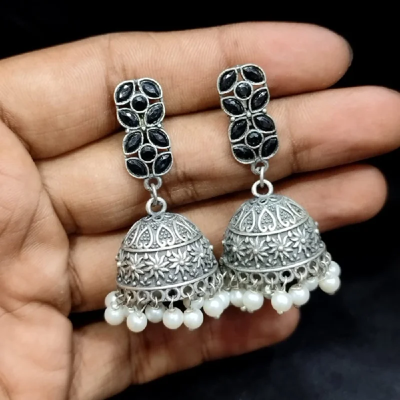 Simple Drop Earrings-Manisha Jewellery Oxidised Plated Crystal Stone Jhumki Earrings