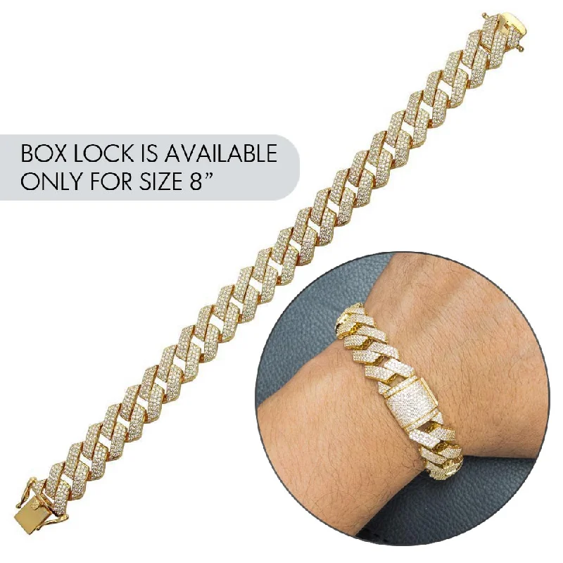 Boho Beaded Bracelet for Women-Gold Plated 925 Sterling Silver CZ Encrusted Square Miami Cuban Link Bracelet 15mm - GMB00075GP