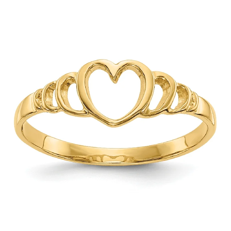 Men’s Wedding Ring with Engraving-14KT Yellow Gold Childrens Heart Ring; Size 4.5