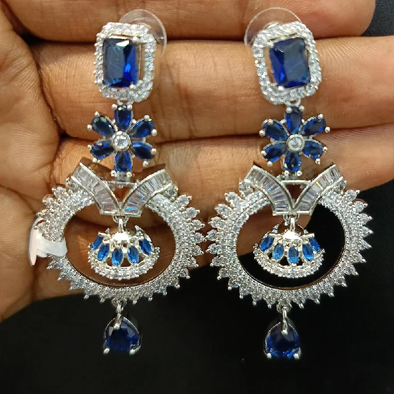 Light Blue Gem Earrings-Jain Jewellers Silver Plated AD Dangler Earrings