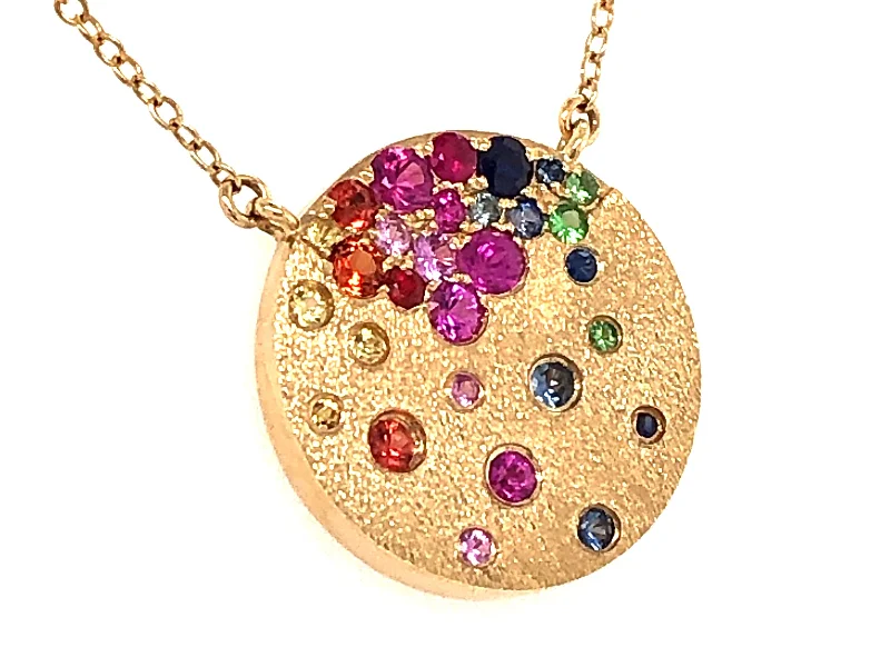 Artistic Statement Necklace-Lady's Yellow 14 Karat Satin Necklace Length 18 0.62tw Round Sapphires & Tsavorite