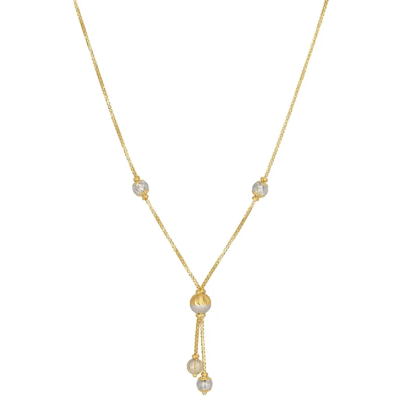 Choker Necklace for Women-22K Yellow Gold Box Link Chain Necklace W/ Two Tone Gold Bead Accents