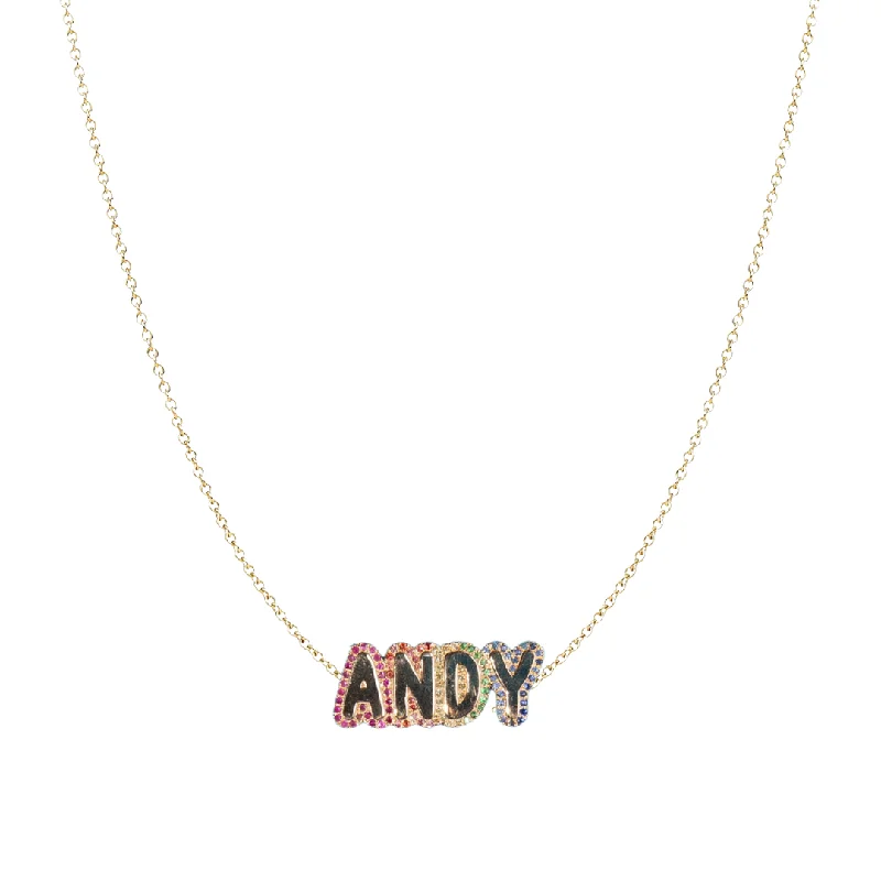 Classic Gold Necklace for Women-Custom Rainbow Bubble Letter Necklace