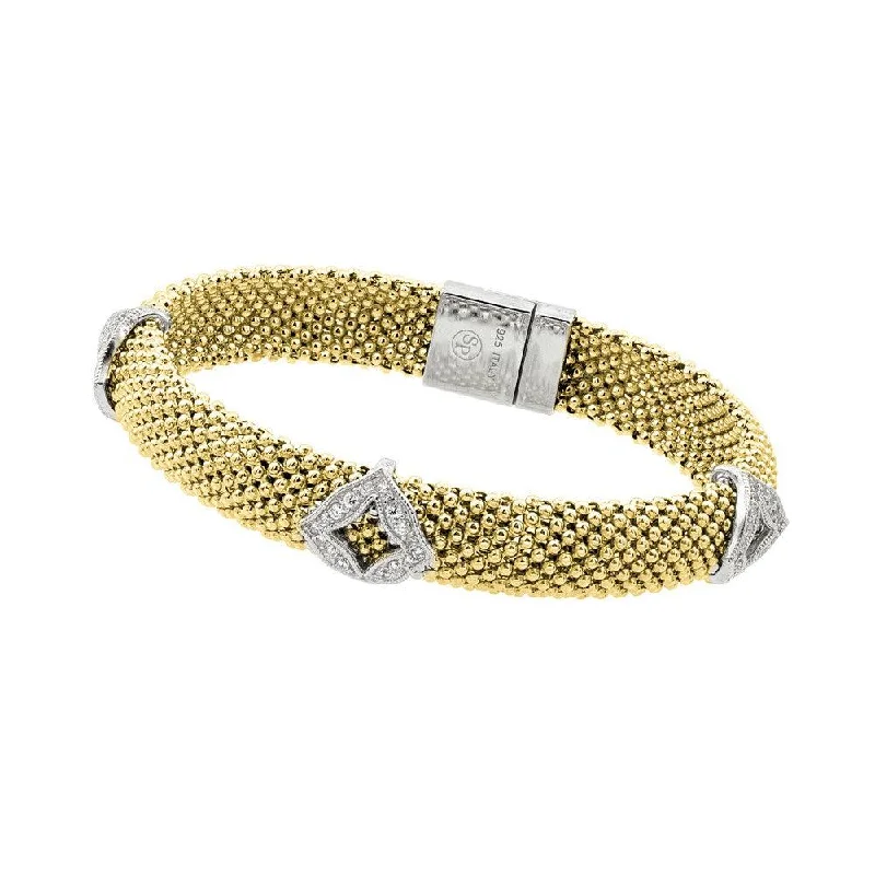 Silver Bracelet with Heart Charm-Clearance-Silver 925 Gold Plated Micro Pave Diagonal Square Clear CZ Beaded Italian Bracelet - PSB00004GP