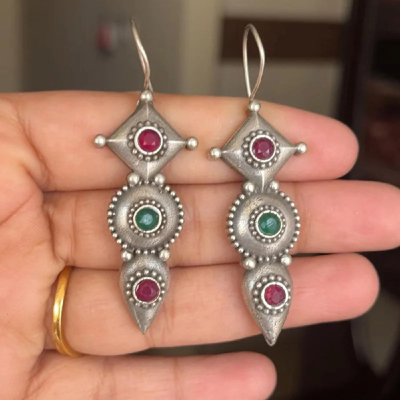 Bohemian Style Earrings-ShringarStreet Silver Plated Pota Stone Dangler Earrings