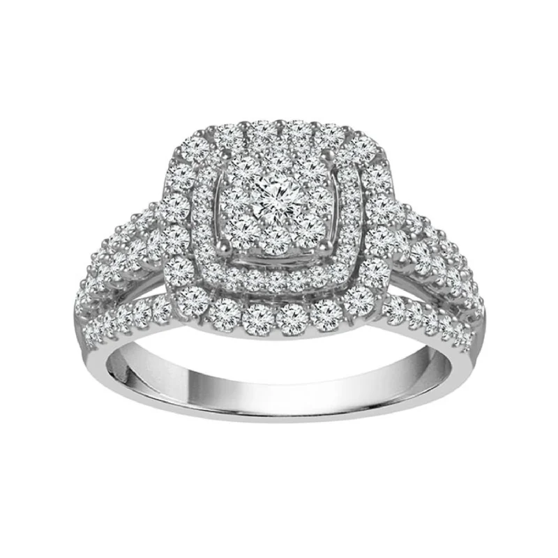 Bezel Set Engagement Ring-1 CTW Diamond Cluster Engagement Ring in 10KT White Gold