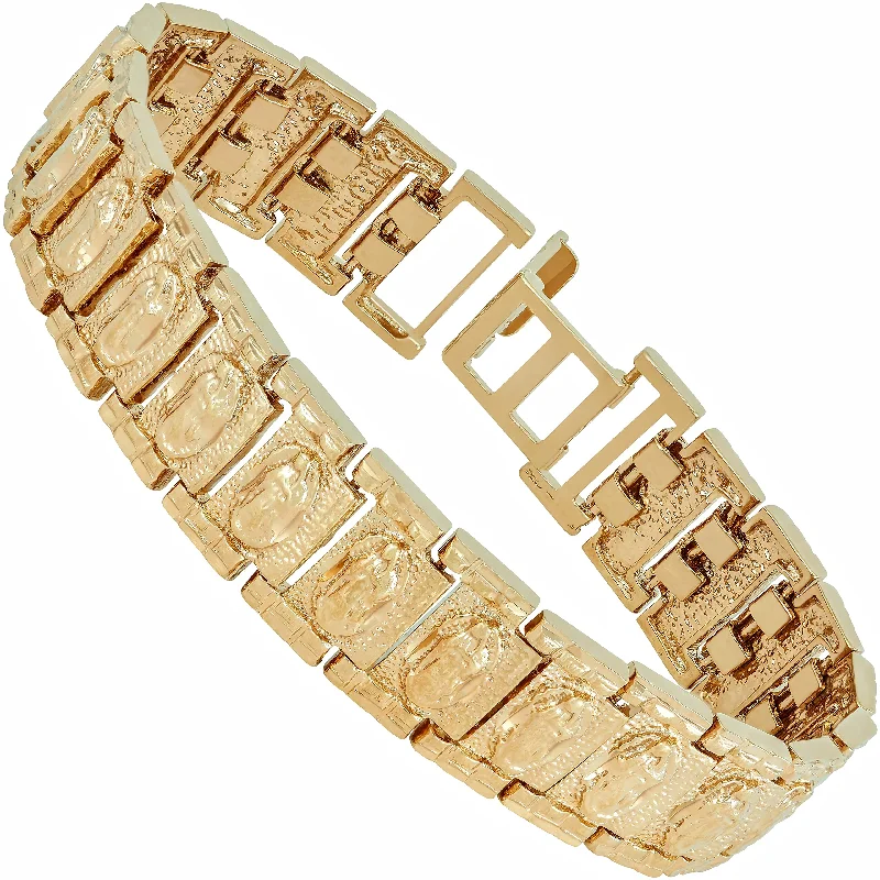 Gold Bar Bracelet for Women-Virgen de Guadalupe Link Bracelet