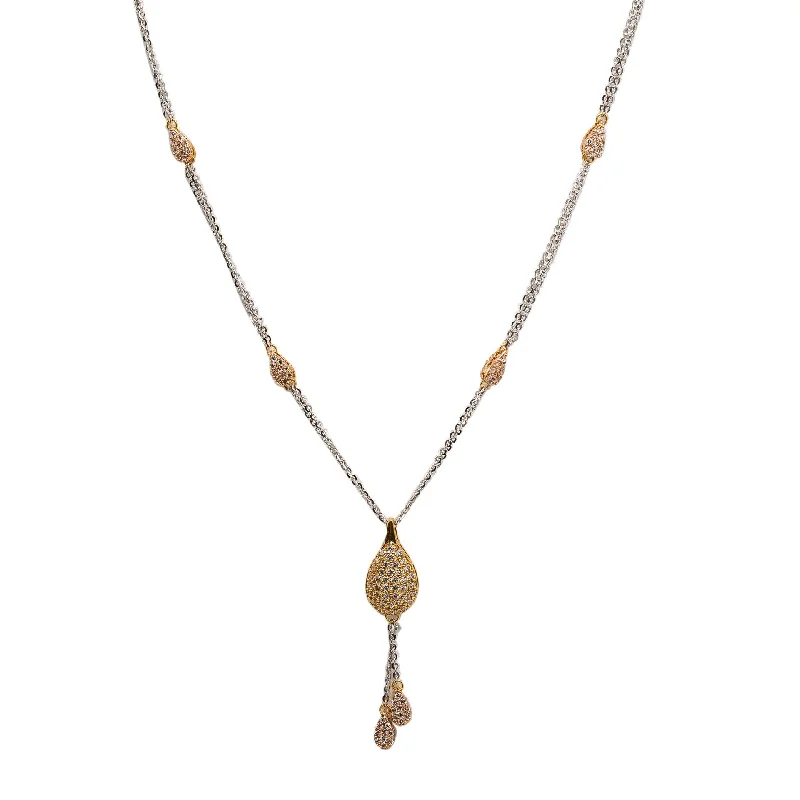 Unique Gold Necklace for Women-22K Multi Tone Gold Chain Necklace W/ CZ Gemstones & Teardrop Tassel Pendant