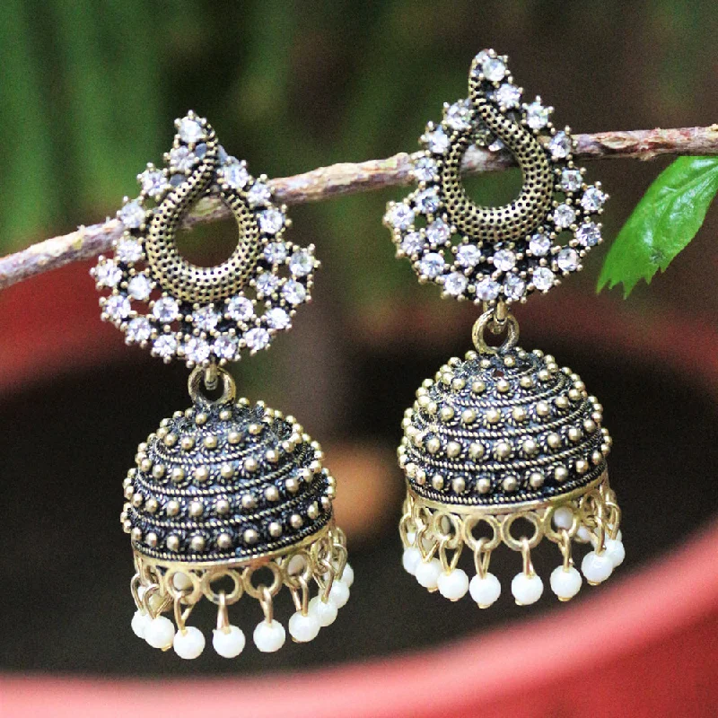 Multi-Layer Earrings-H K Fashion  Oxidised Gold Plated  Austrian Stone Jhumki Earrings