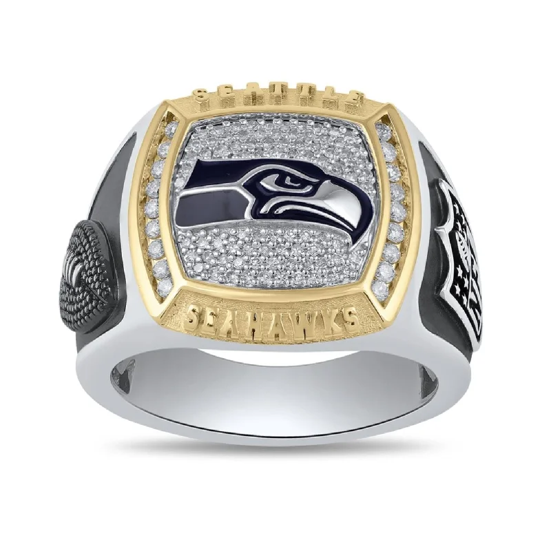 Wedding Ring with Yellow Diamonds-True Fans Fine Jewelry Seattle Seahawks 1/2 CTW Diamond Ring in Sterling Silver