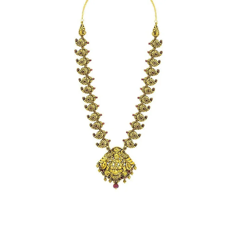 Personalized Infinity Necklace-22K Yellow Gold Necklace W/ Ruby, Eyelet Laxmi Pendant & Carved Mango Accents