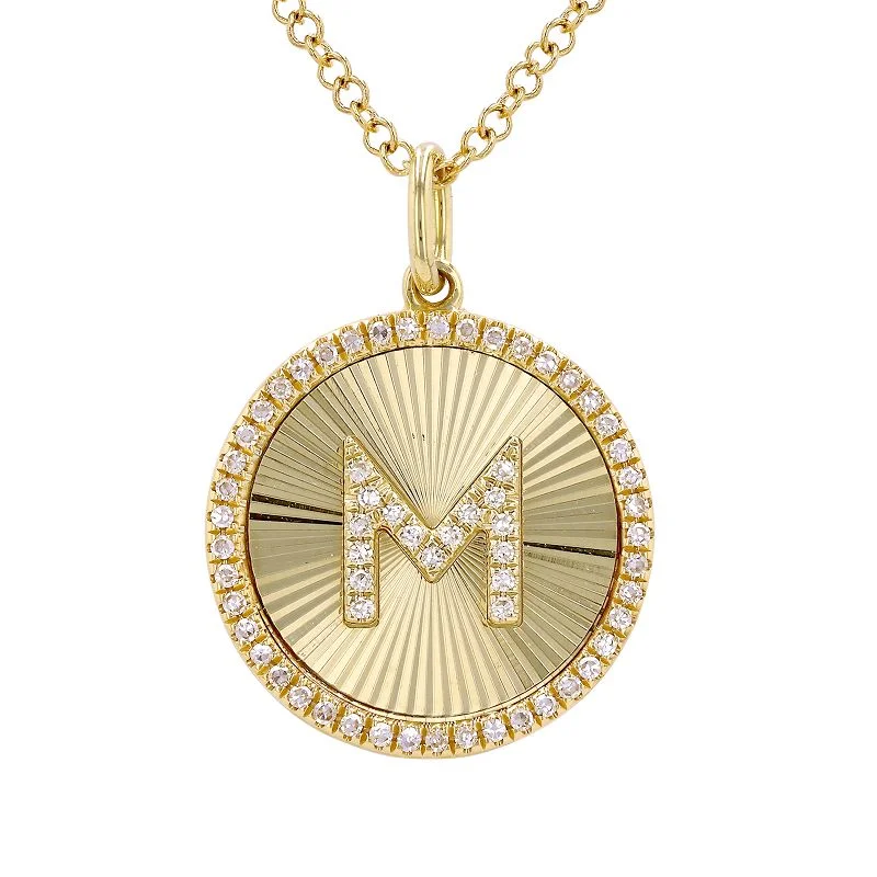 Birthstone Necklace for Women-14k Diamond Fluted Initial Pendant Necklace