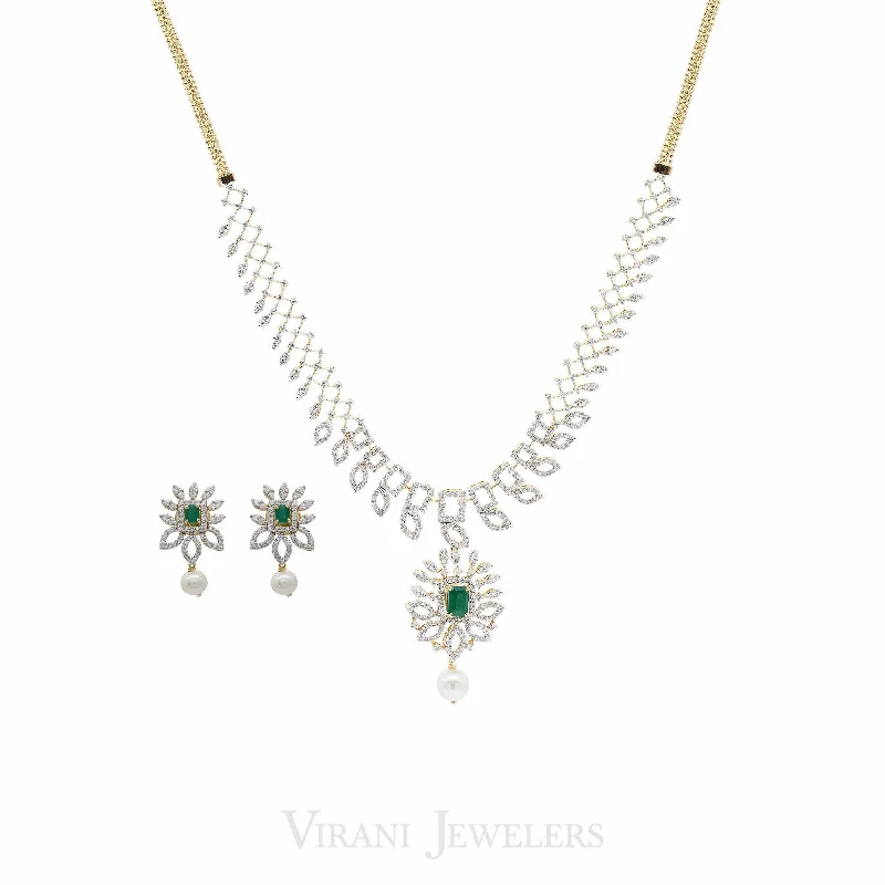 Silver Chain Necklace with Pendant-18K Gold Diamond Necklace and Earrings with changeable ruby, emerald and sapphires