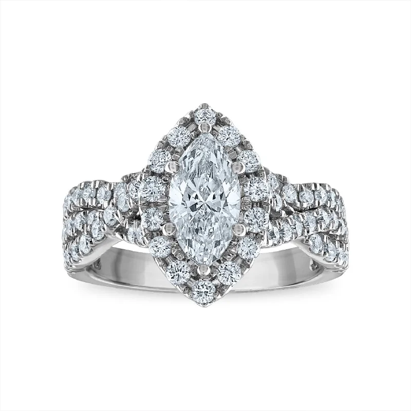 Art Deco Diamond Ring-Signature EcoLove 2 CTW Lab Grown Diamond Halo Bridal Set in 14KT White Gold