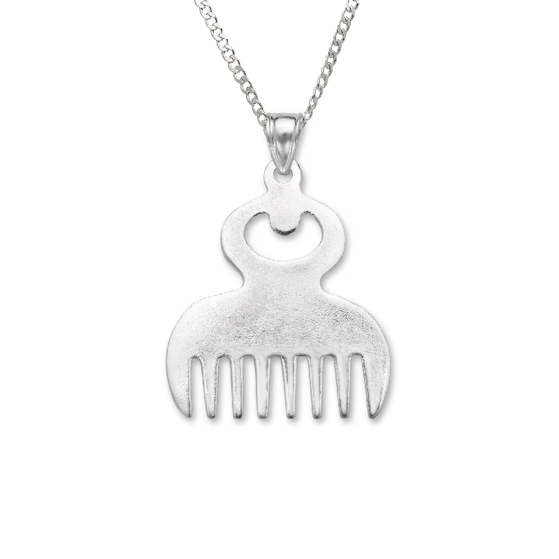 Rose Gold Necklace for Women-Duafe, African Comb .925 Sterling Silver Pendant Necklace